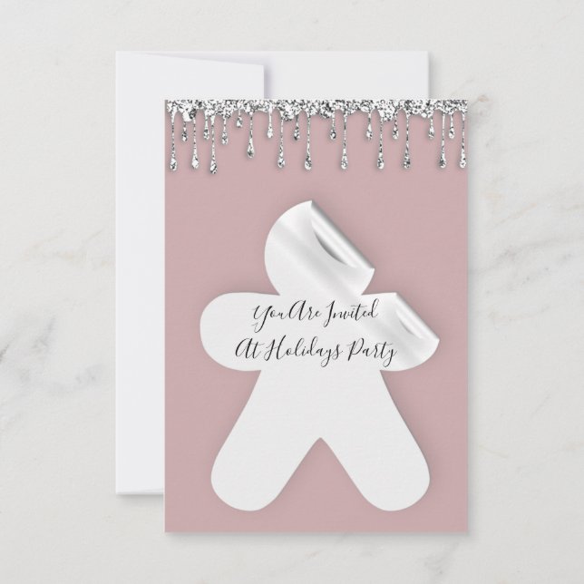 Convite Ginger Christmas Dinner Holidays Rose Silver Drips (Verso)