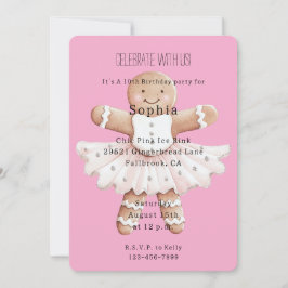 Convite Gingerbird Ballerina Pink Aniversário