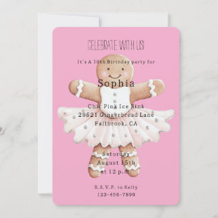 Convite Gingerbird Ballerina Pink Aniversário