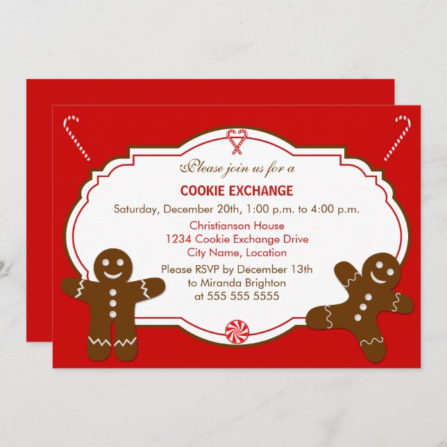 Convite Gingerbird Cookie Exchange Party (Frente/Verso)
