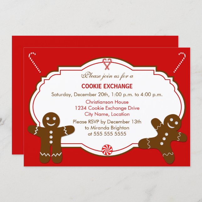 Convite Gingerbird Cookie Exchange Party (Frente/Verso)