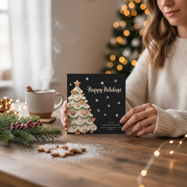 Convite Gingerbread Christmas Tree Snowflake Holiday Card (Criador carregado)