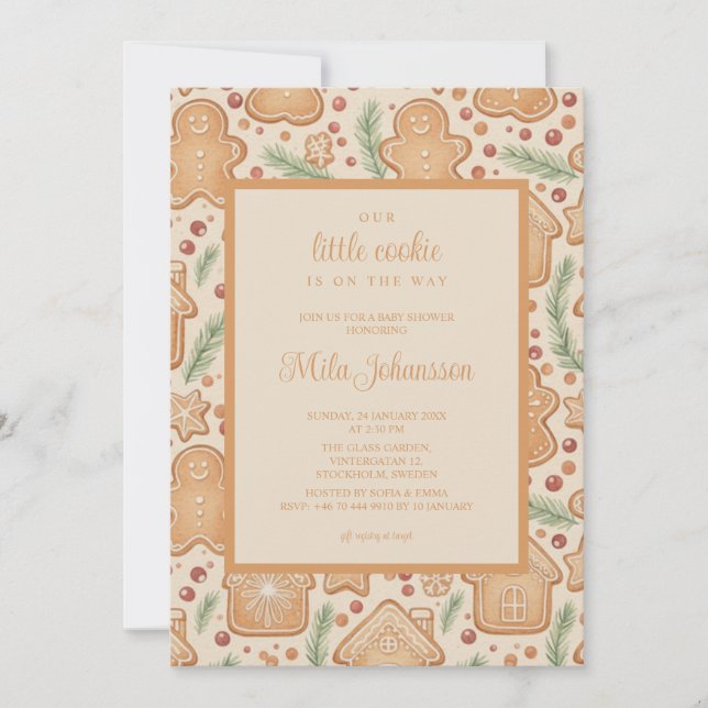Convite Gingerbread Cookie Christmas Winter Baby Shower (Frente)