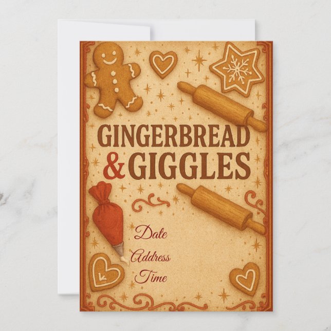 Convite Gingerbread & Giggles Christmas Invitation  (Frente)