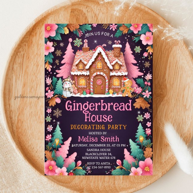 Convite Gingerbread House Decorating Christmas Party (Gingerbread House Decorating Christmas Party Invitation)