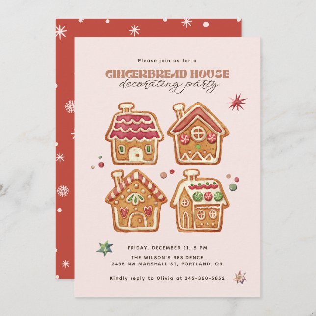 Convite Gingerbread House Decorating Party Christmas (Frente/Verso)