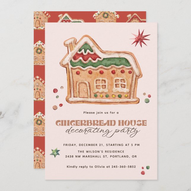 Convite Gingerbread House Decorating Party Christmas (Frente/Verso)