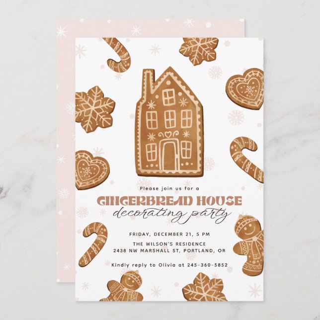 Convite Gingerbread House Decorating Party Christmas (Frente/Verso)