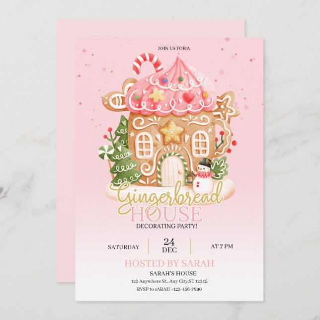 Convite Gingerbread House Decorating Party Invitation  (Frente/Verso)