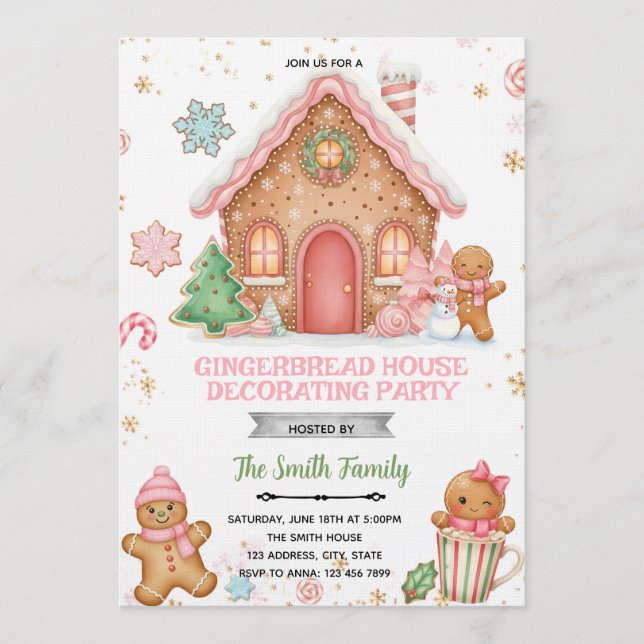 Convite Gingerbread House Decorating pink theme Invitation (Frente)