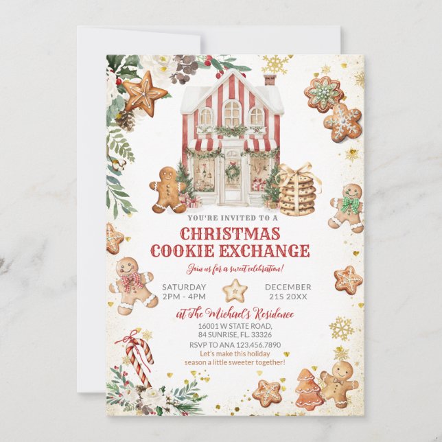 Convite Gingerbread House & Holiday Cookies Exchange (Frente)