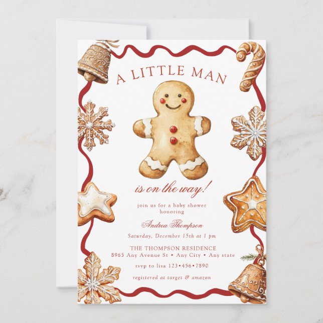 Convite Gingerbread Man | Christmas Baby Shower  (Frente)