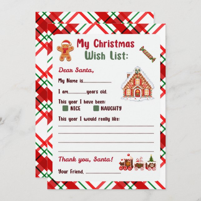 Convite Gingerbread Man Christmas Letter to Santa  (Frente/Verso)