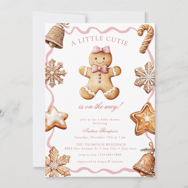Convite Gingerbread  | Winter Girl Baby Shower (Frente)