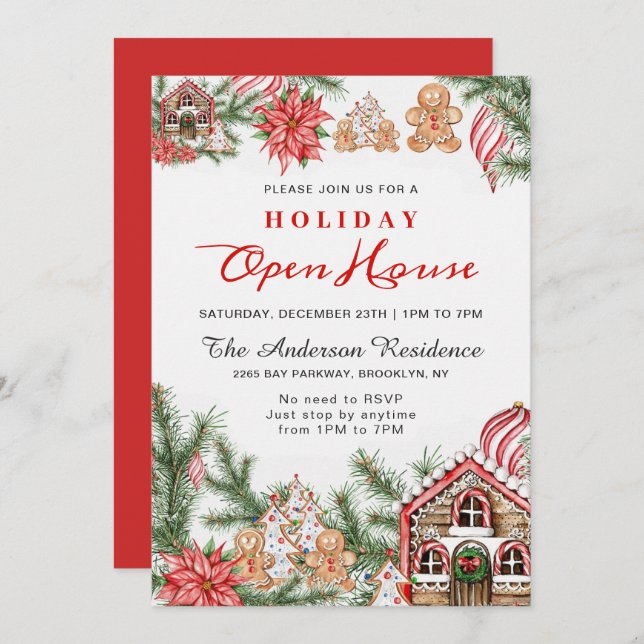 Convite Gingercake House Man Natal Holiday Open House (Frente/Verso)