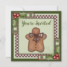 Convite Gingerpão bonito, homem e festa de Natal Holly