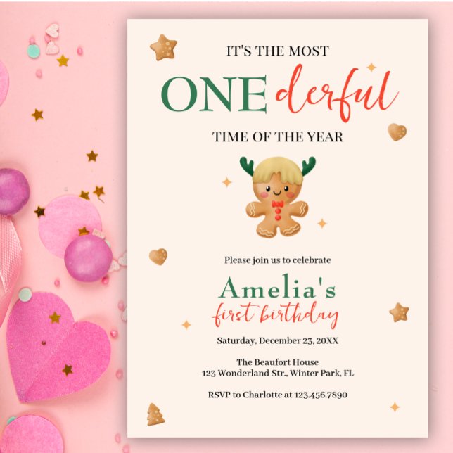 Convite Gingerpão bonito primeiro aniversario de Natal mar (Criador carregado)