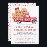 Convite Gingerpão Cookie Red Truck Cookie Exchange<br><div class="desc">O Convite à Troca de Cookie apresenta um caminhão vermelho vintage cheio de biscoitos de pão de gengibre. O Swap de Biscoito de Natal é escrito em grande texto decorativo. Há um texto de modelo para você usar para descrever sua troca de cookies de feriado. O padrão de trás é...</div>