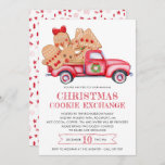 Convite Gingerpão Cookie Red Truck Cookie Exchange<br><div class="desc">O Convite à Troca de Cookie apresenta um caminhão vermelho vintage cheio de biscoitos de pão de gengibre. O Swap de Biscoito de Natal é escrito em grande texto decorativo. Há um texto de modelo para você usar para descrever sua troca de cookies de feriado. O padrão de trás é...</div>