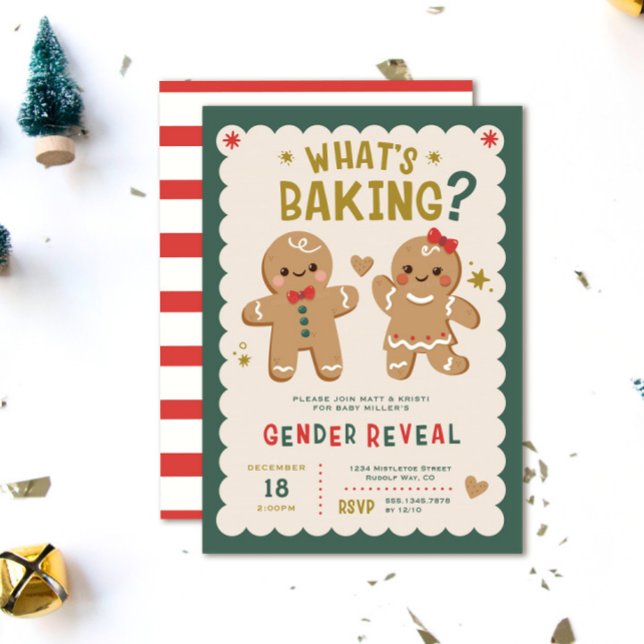 Convite Gingerpão O que está assombrando a Revelação do Gê (What's Baking? Gingerbread Gender reveal invitation, Christmas Gender reveal invite, He or She)