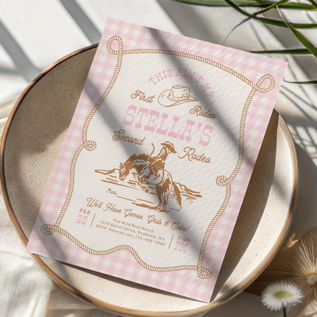 Convite Gingham Ain't My First Rodeo Invitation (Criador carregado)