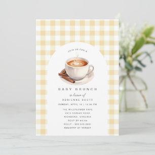 Convite Gingham Amarelo Brunch de Chá de fraldas de café