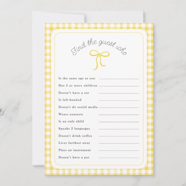 Convite Gingham Amarelo Encontre o jogo de chá do Convidad (Frente)