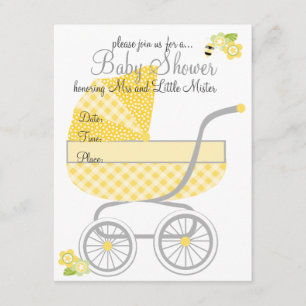 Convite Gingham Baby Buggy Amarelo