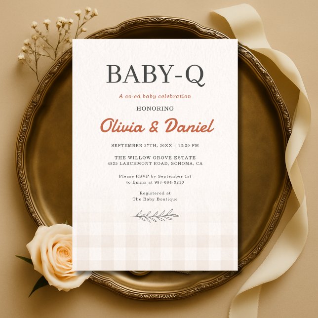 Convite Gingham Baby Q Rustic Couples Baby Shower  (Criador carregado)