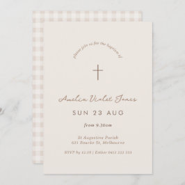 Convite Gingham Baptism Minimo Christening Cross Invite