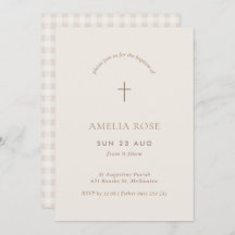 Gingham Baptism Minimo Christening Cross Invite