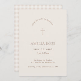 Convite Gingham Baptism Minimo Christening Cross Invite