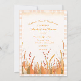 Convite Gingham Boho Pampas Grass Ação de Graças Russo