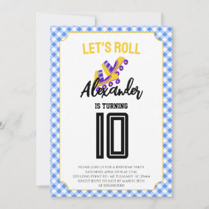 Convite Gingham Boys Patinador de Rolimã Aniversário