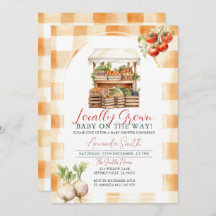 Convite Gingham, Chá de fraldas de mercado fresco, crescid