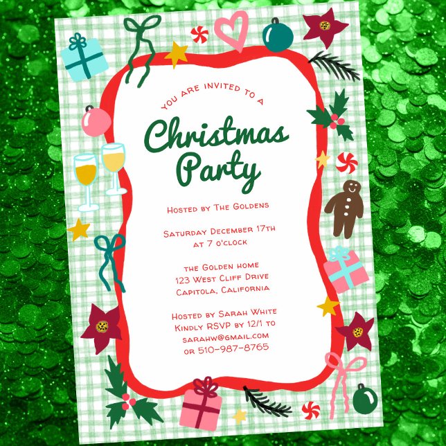 Convite Gingham Christmas Quirky Whimsic CUSTOM Party (Gingham Christmas Quirky Whimsical CUSTOM Party Invitation
)