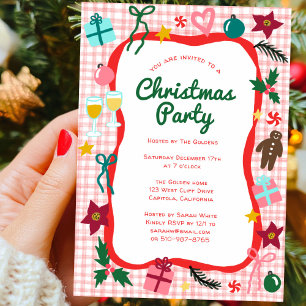 Convite Gingham Christmas Quirky Whimsic CUSTOM Party