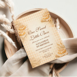 Convite Gingham Cinnamon Roll Little Bun 1st Birthday