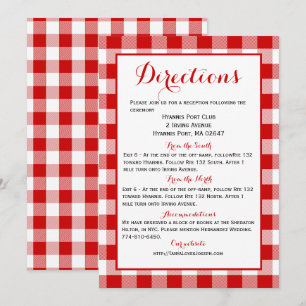 Convite Gingham Diretions Details Red White Check Weding