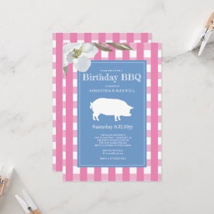 Convite Gingham e Pig Pink Aniversário