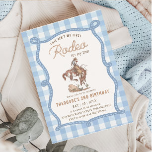 Convite Gingham Este Não é o Meu Primeiro Rodeio 