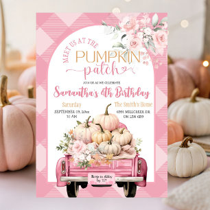 Convite Gingham Floral Fall Pumpkin Patch Aniversário