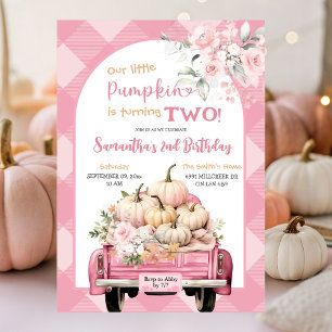 Convite Gingham Floral Fall Pumpkin Theme Birthday