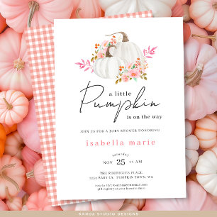 Convite Gingham Floral Little Pumpkin Chá de fraldas