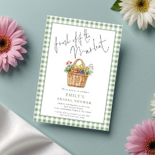 Convite Gingham Fresh off the Market Script Chá de panela