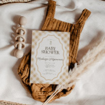 Gingham Goose Gender Neutrace Chá de fraldas Invit