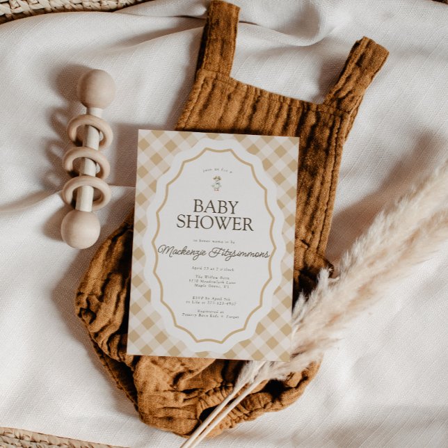 Convite Gingham Goose Gender Neutrace Chá de fraldas Invit (Gingham Goose Baby Shower invite)