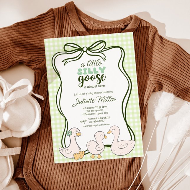 Convite Gingham Goose Gênero Chá de fraldas neutro (Goose Gender Neutral Gingham Baby Shower Invite)