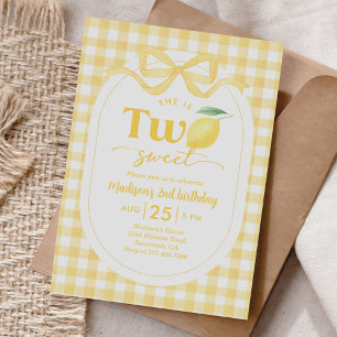 Convite Gingham Lemon Themed segundo aniversário
