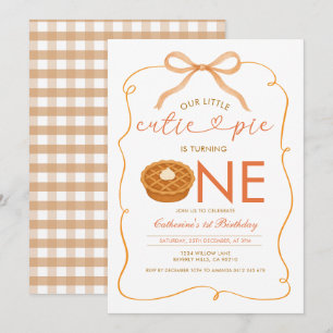 Convite Gingham Little Cutie Pie Gênero Neutro Aniversário